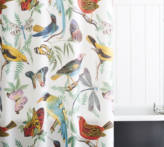 Fauna Bird Cotton Shower Curtain, Bird Shower Curtain Hooks