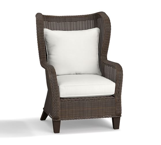 Torrey Indoor Outdoor All Weather Wicker Wingback Lounge Chair Espresso Pottery Barn - Tall Back Wicker Patio Chairs