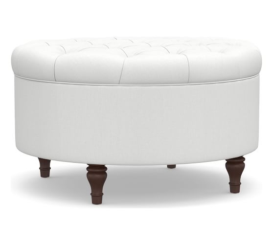 Storage Ottoman With Casters Pottery Barn, Round Storage Ottoman On Wheels