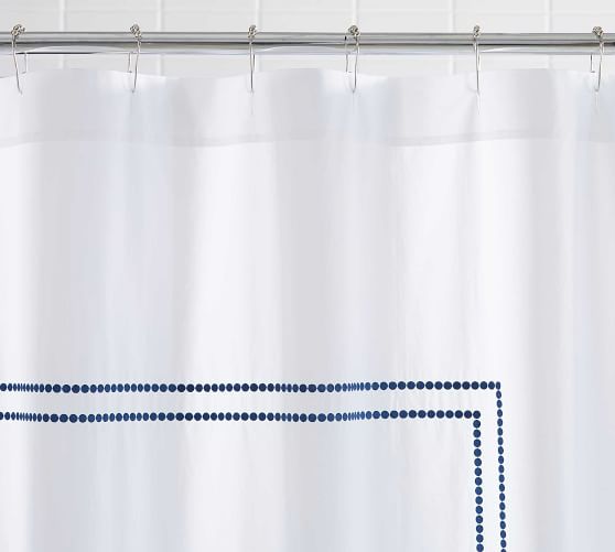 Pearl Embroidered Organic Shower, Ribbon Embroidered Shower Curtain