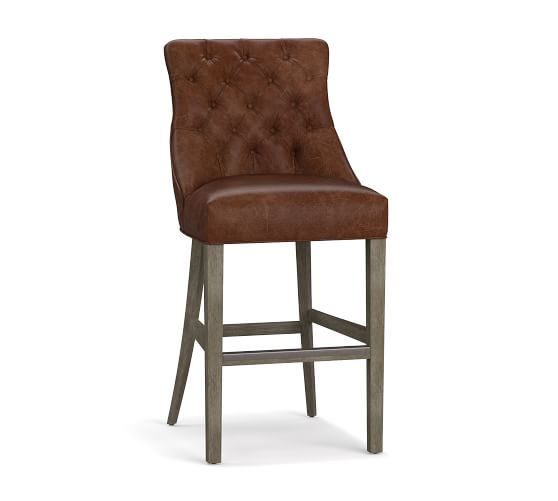 Hayes Tufted Leather Bar Stools, Pottery Barn Leather Bar Stools
