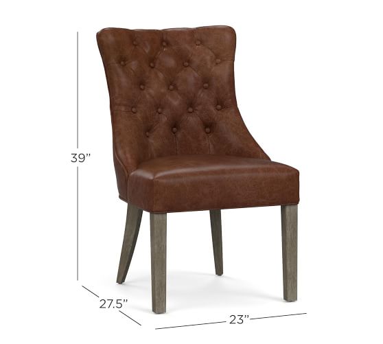 Hayes Tufted Leather Dining Chair, Camel Leather Dining Armchair