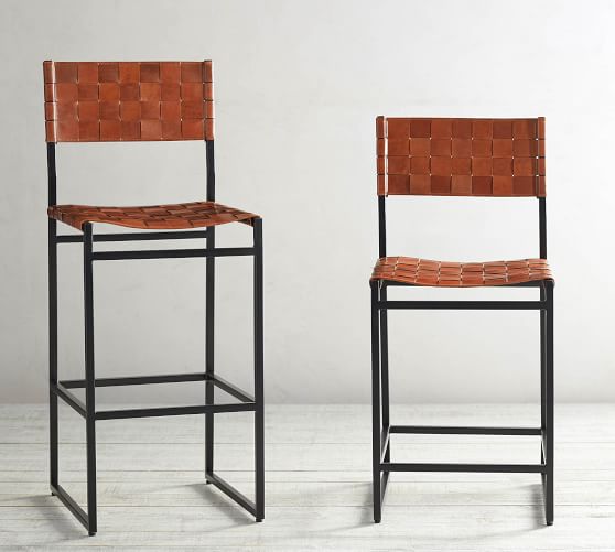 Hardy Woven Leather Bar Counter, Top Grain Leather Bar Stools