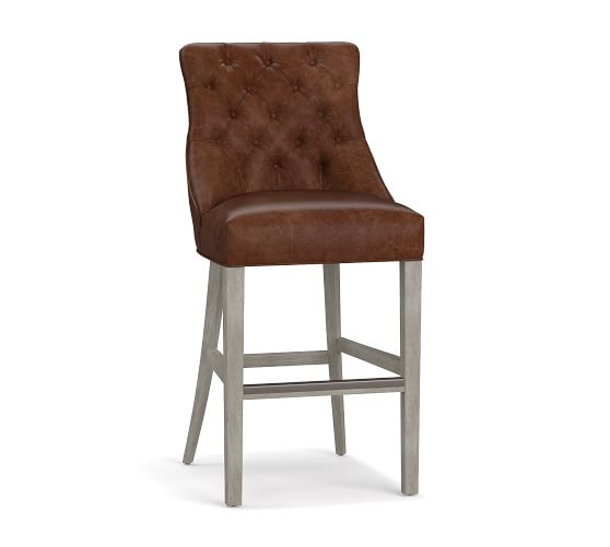 Hayes Tufted Leather Bar Stools, Leather High Back Bar Stools