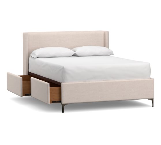 Jake Upholstered Storage Platform Bed, White King Bed Frame With Storage