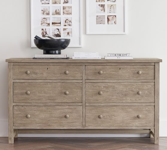 Farmhouse 6 Drawer Wide Dresser, Dresser With Shelves And Drawers