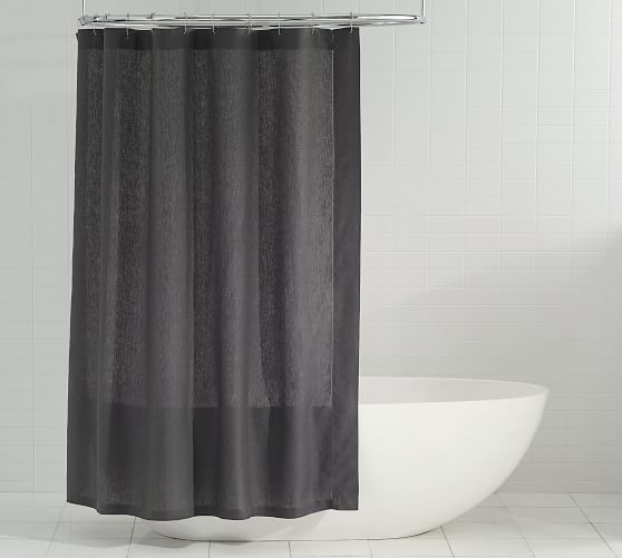 Belgian Flax Linen Hemstitch Shower, All Black Shower Curtain