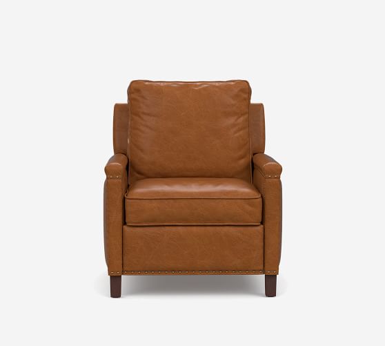 Tyler Leather Square Arm Recliner Chair, Tan Leather Recliner