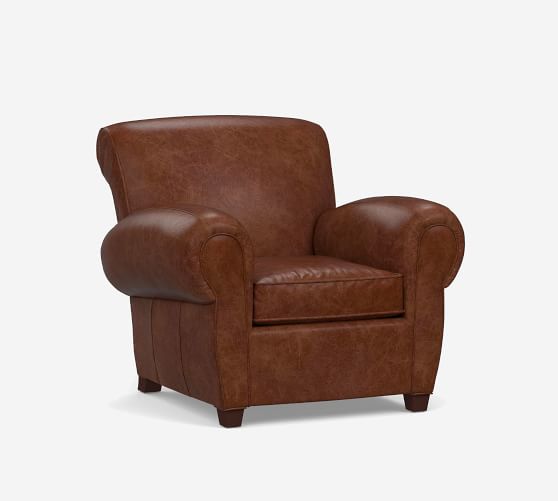 Manhattan Leather Armchair Pottery Barn, Leather Library Club Chairs