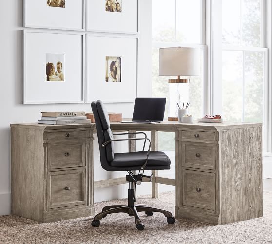 Livingston Corner Desk With Drawers, Wood Corner Desk With Filing Cabinet