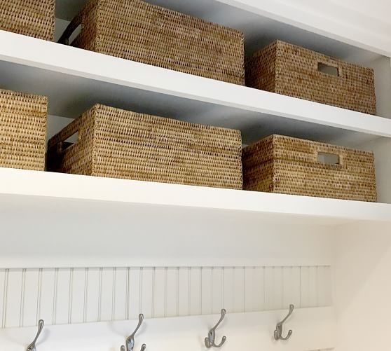 Tava Handwoven Rattan Rectangular Shelf, Shelves With Baskets
