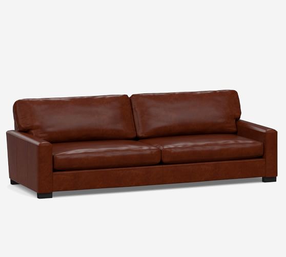 Turner Square Arm Leather Sofa, Leather Brown Couch