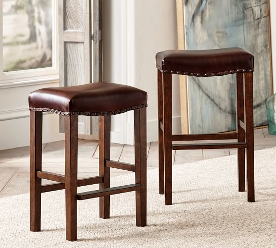 Manchester Backless Leather Bar, Backless Fabric Counter Stools