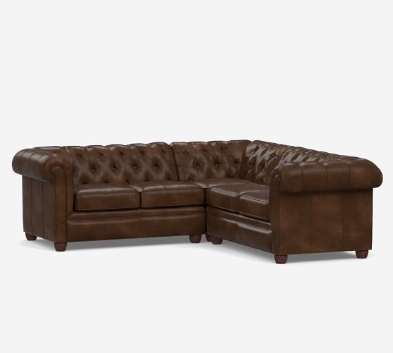Chesterfield Roll Arm Leather 3 Piece L, Chesterfield Leather Sectional