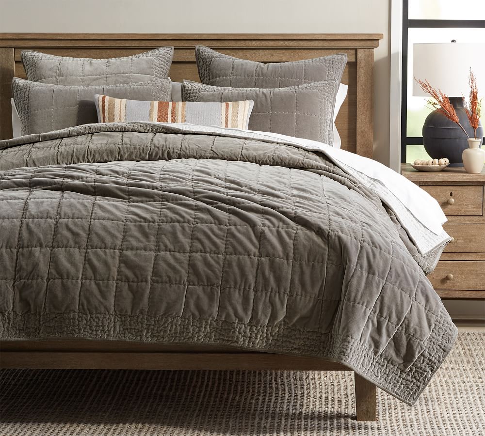 Velvet Handcrafted Box Stitch Quilt & Shams | Pottery Barn