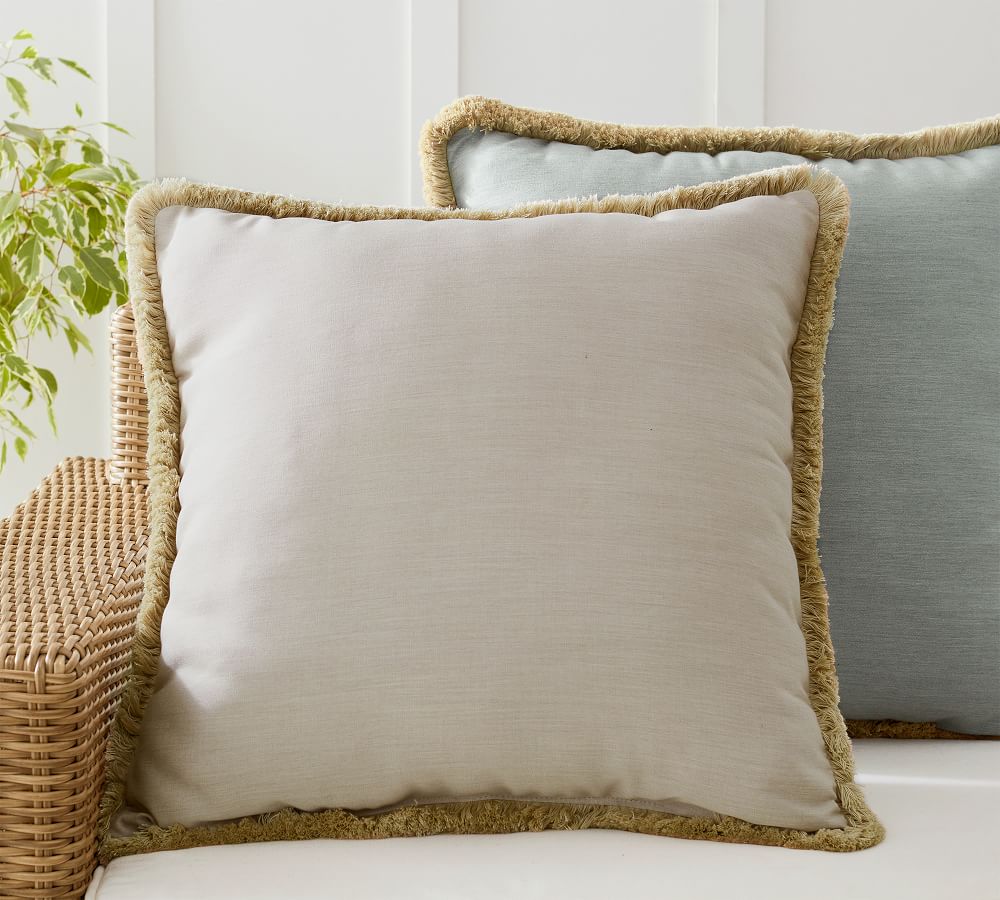 Solid Fringe Indoor Outdoor Pillows, Burlap Outdoor Throw Pillows Clearance