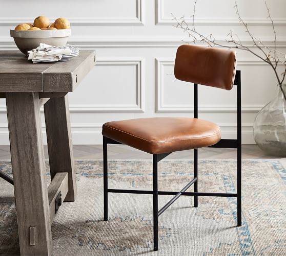Maison Leather Dining Chair Pottery Barn, High Quality Leather Dining Room Chairs