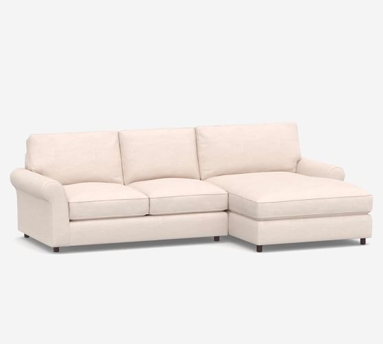 PB Comfort Roll Arm Upholstered Sofa Double Wide Chaise Sectional | Pottery  Barn