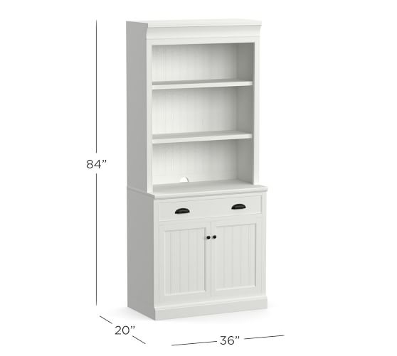 Aubrey 36 X 84 Wide Bookcase With, Off White Bookcase With Glass Doors