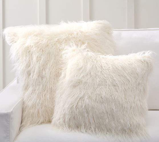 Grey Real Fur Cushion Cover Mongolian lamb Fur Pillow Case