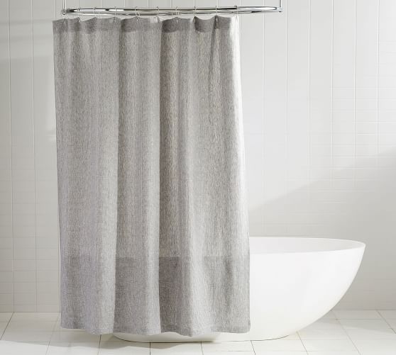 Belgian Flax Linen Waffle Shower, Flush Ceiling Mounted Shower Curtain Track