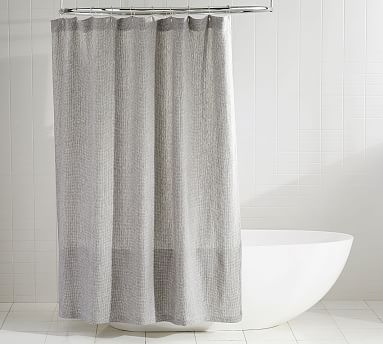 Belgian Flax Linen Waffle Shower, Black And White Linen Shower Curtain