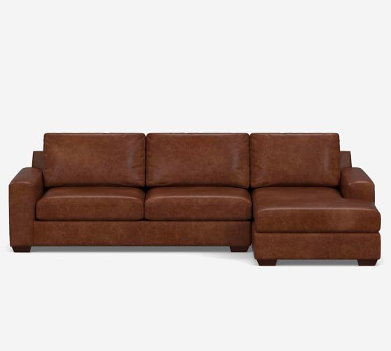 Big Sur Square Arm Leather Sectional, Cognac Leather Sectional Sofa