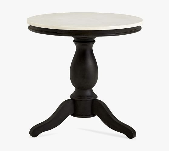 Alexandra 24 Round Marble End Table, Black Round Pedestal Side Table