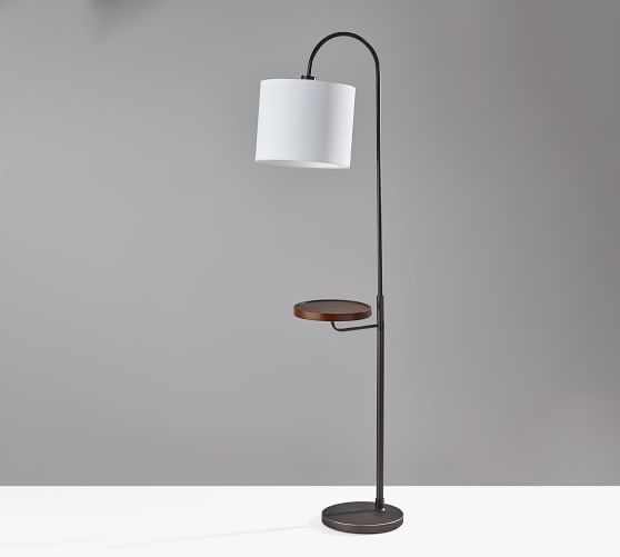 Edward Wooden Shelf Floor Lamp With Usb, White End Table With Built In Lamp And Usb Port Black