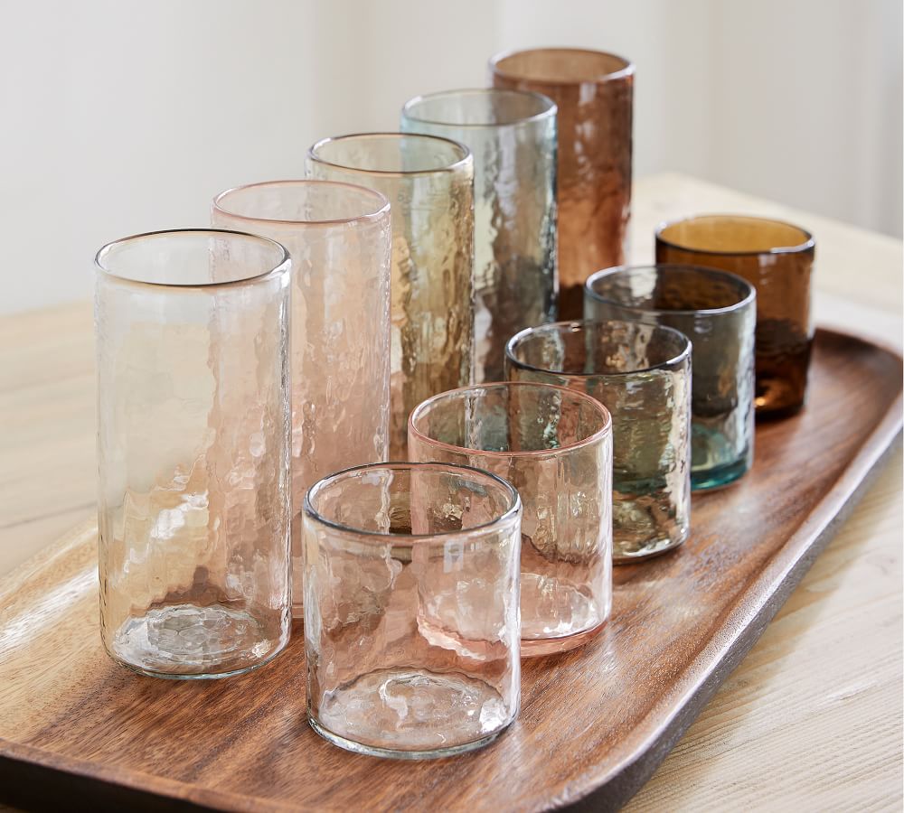 Handmade Drinking Glasses Hand Blown 4 Clear with Multicolored Accents