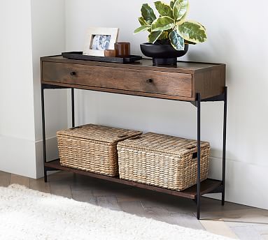 Warren 43 5 Console Table Pottery Barn, Wicker Console Table With Storage