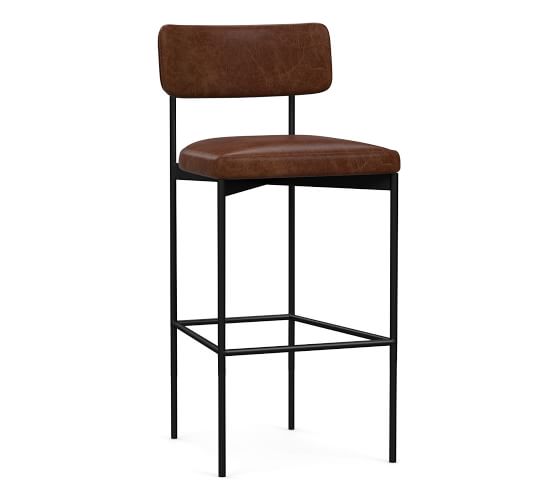 Maison Leather Bar Counter Stools, Brown Leather Bar Stools With Backs