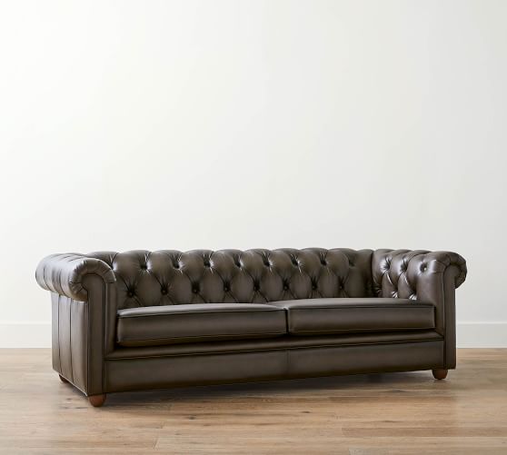 Chesterfield Leather Sofa Pottery Barn, How To Make Tufted Leather Sofa Covers For Dogs
