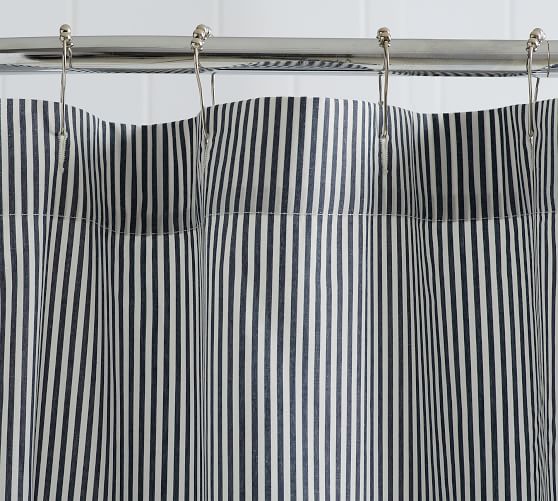 Wheaton Striped Organic Shower Curtain, Blue And Cream Striped Shower Curtain