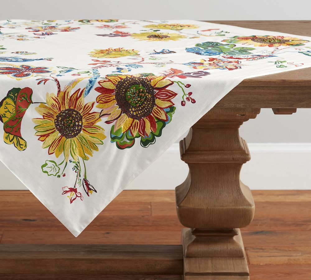 Table Cloth Table Cover for Kitchen Dinning Tabletop Decor Wreath with Sunflowers and Oat Round Tablecloth 60 Inch 