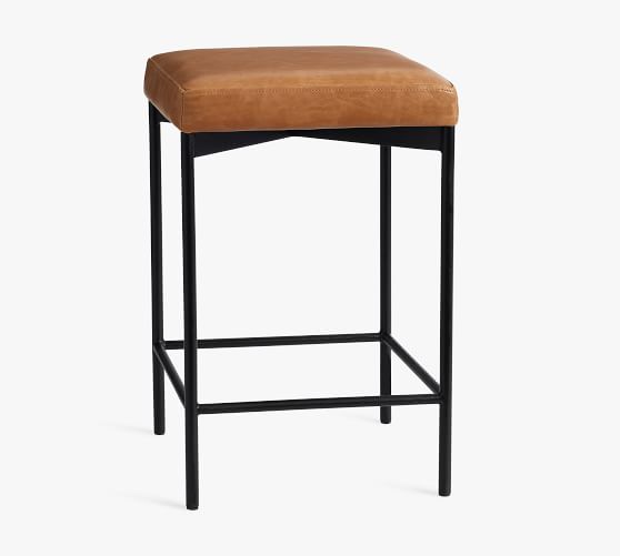Maison Leather Backless Bar Counter, Leather Bar Stools Counter Height Backless