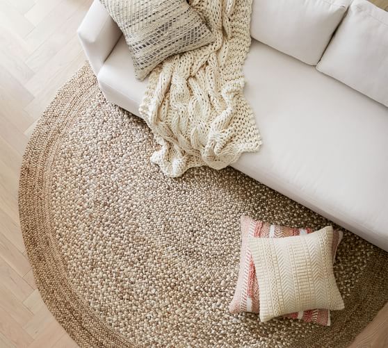 Border Round Braided Jute Rug Pottery, Small Round Natural Fiber Rugs