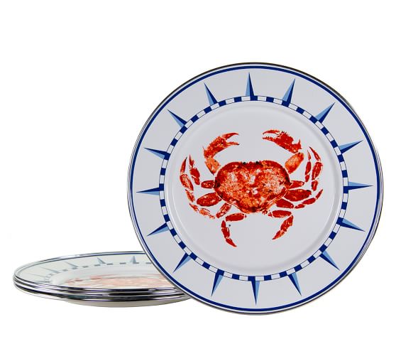 Pottery Barn NIB 4 Ocean Critters Melamine salad plates Crab Lobster Fish Starfs