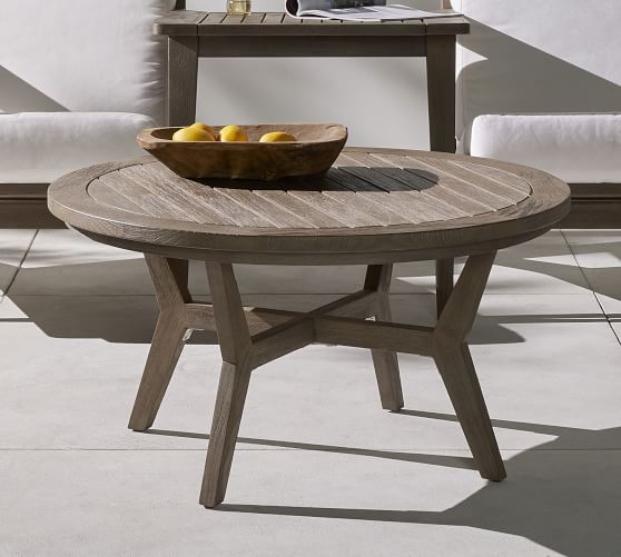 Raylan Fsc Teak Outdoor Round Coffee Table Pottery Barn Raylan Fsc Teak Outdoor Round Coffee, Teak Round Outdoor Dining Table