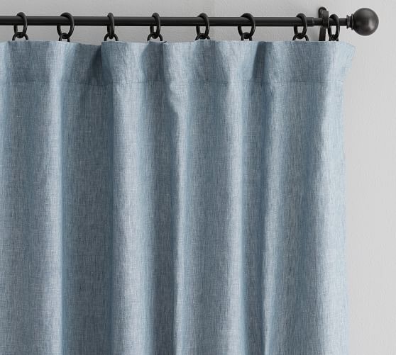 Custom Belgian Flax Linen Blackout, White And Navy Curtains Blackout