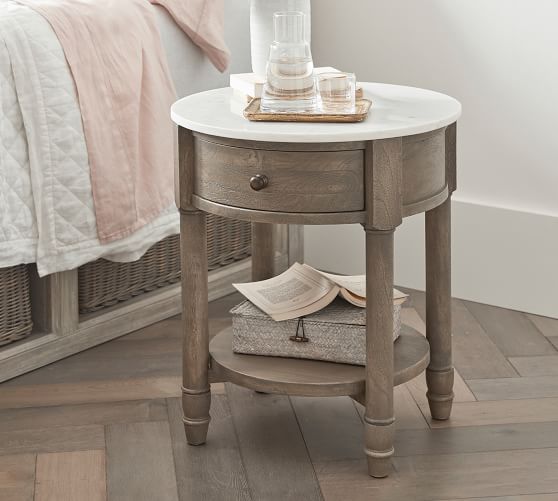 Alexandra 21 Round Marble Nightstand, Round Nightstand Table With Drawer
