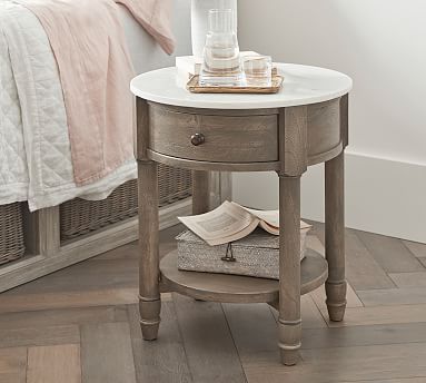 Alexandra 21 Round Marble Nightstand Pottery Barn Alexandra 21 Round Marble Nightstand, Round Bedside Table With Drawer White
