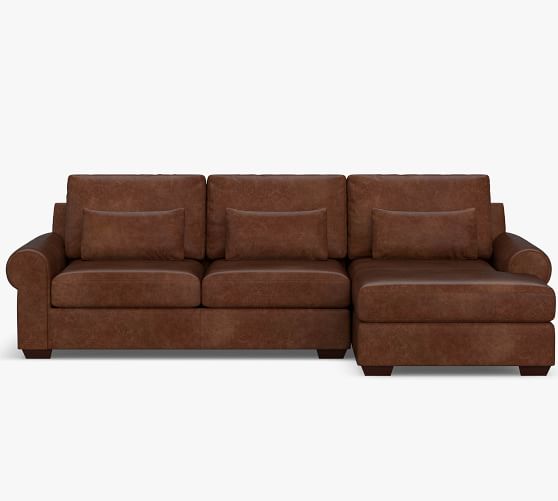 Big Sur Roll Arm Deep Seat Leather Sofa, Furniture Row Sofa With Chaise