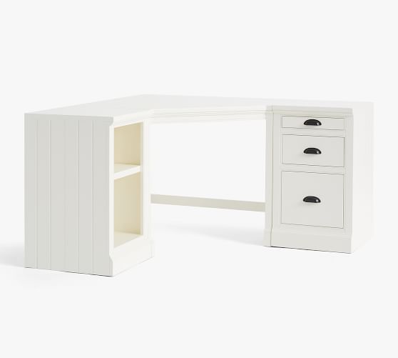 Aubrey Corner Desk With Bookcase File, White Office Desk With File Drawers