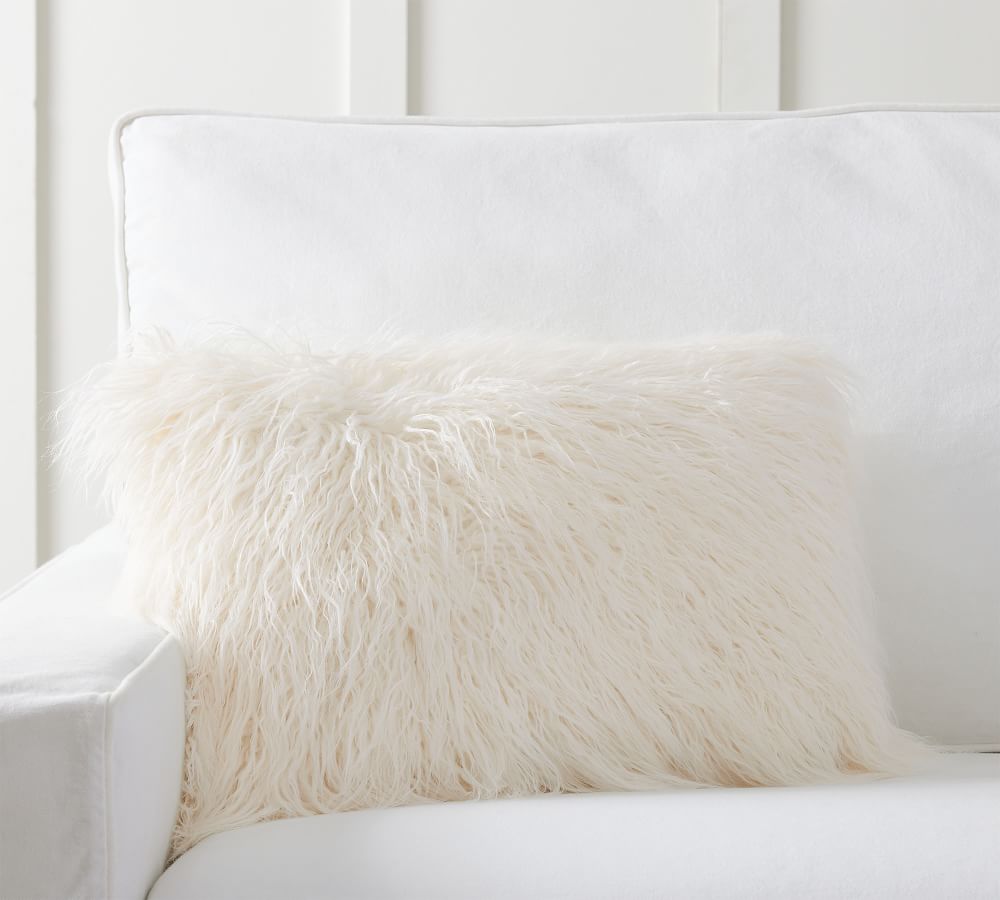 Mongolian lamb pillow White Natural Real Soft Curly Lumbar cushion Made in USA 