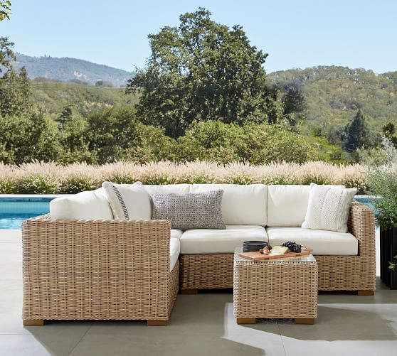 Huntington All Weather Wicker Square Arm Outdoor Sectional Set Pottery Barn - Mountain Back Wicker Patio Furniture Set 4 Piece