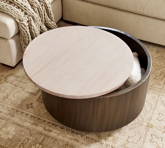 Gilman 30 Round Storage Coffee Table, 30 Round Solid Wood Coffee Table