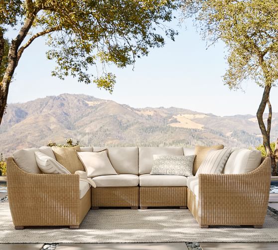 All Weather Wicker 6 Piece Loveseat, U Shaped Outdoor Sectional Cover