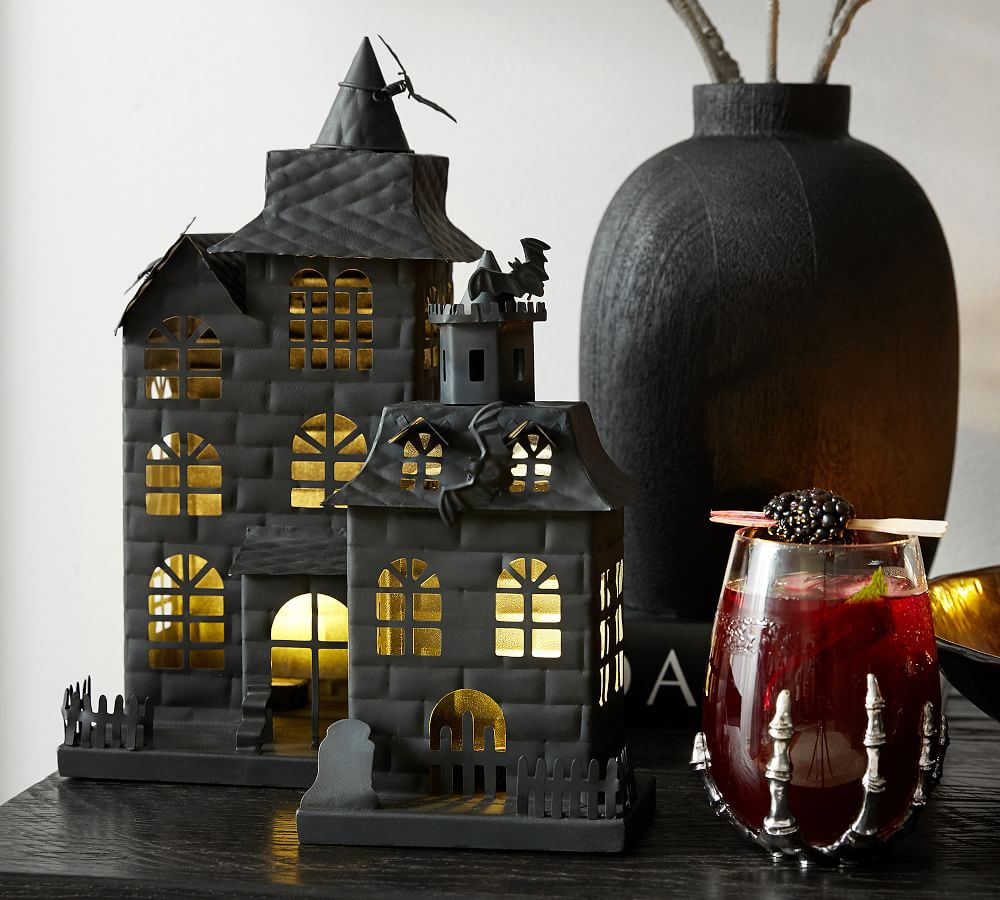 Home Interior Halloween Haunted House Candle VOTIVE Holder Tin Lantern NIB 14372 