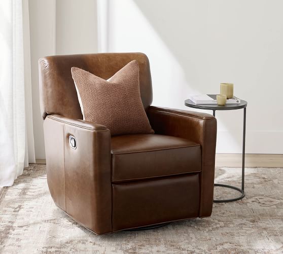 Irving Square Arm Leather Grand Swivel, Pottery Barn Leather Chairs Irving